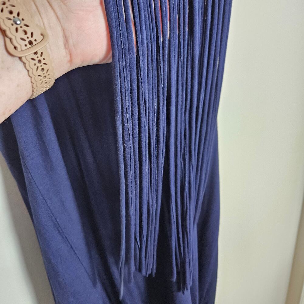 Trina Turk Althea Fringe Navy Blue Tank Style Dress Sz Small Petite - Picture 5 of 13